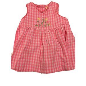 Adorable Vintage OLD NAVY Pink Gingham Dress, Embroidered Flowers, 3-6 Mo